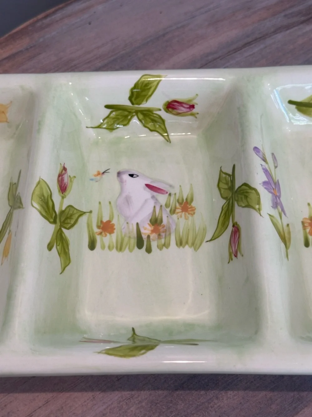 Sweet Olive Designs 4 in 1 divided Bunny Serving Tray hand painted Easter Decor
